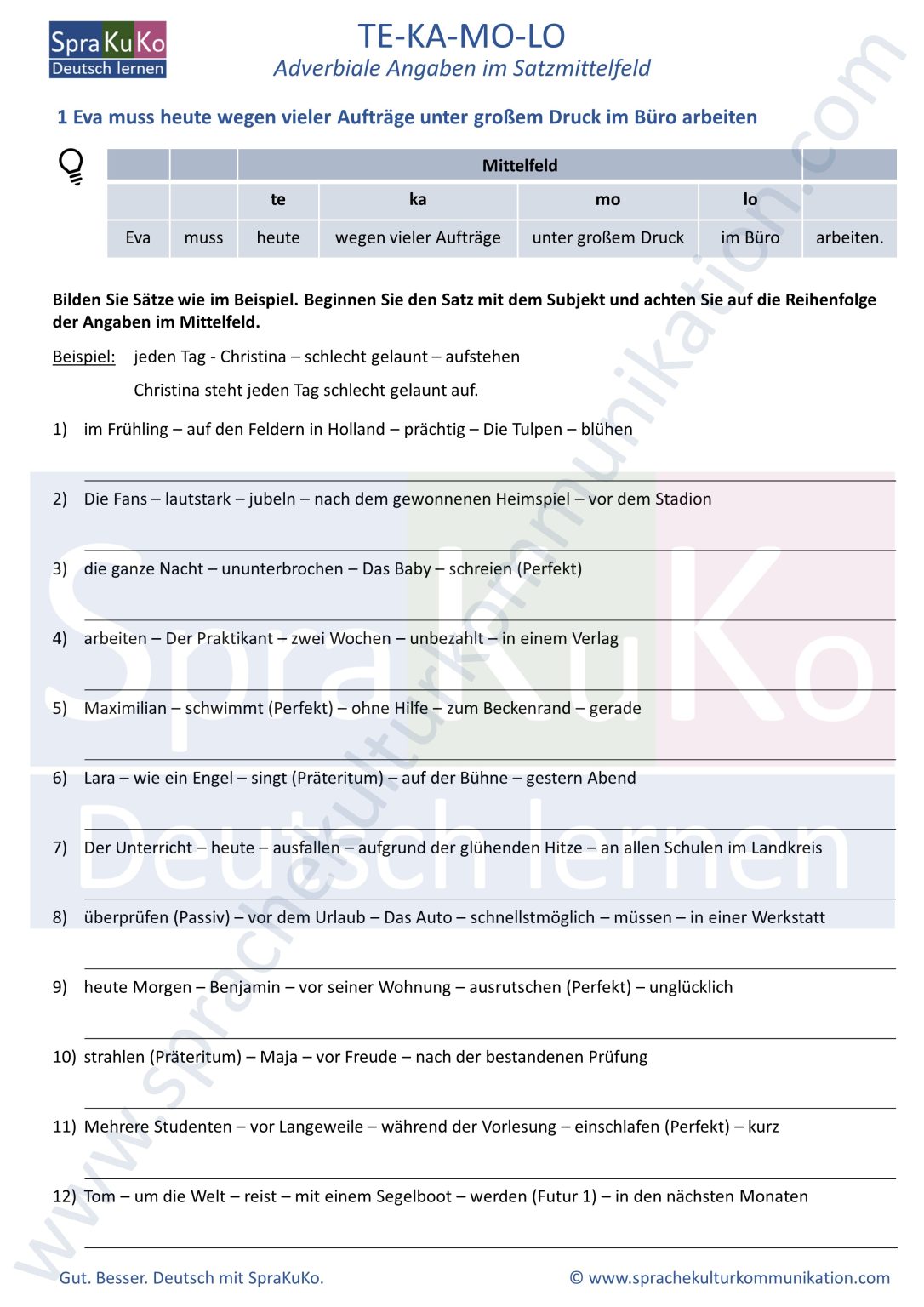 tekamolo Übungen pdf Deutsch lernen online Sprakuko