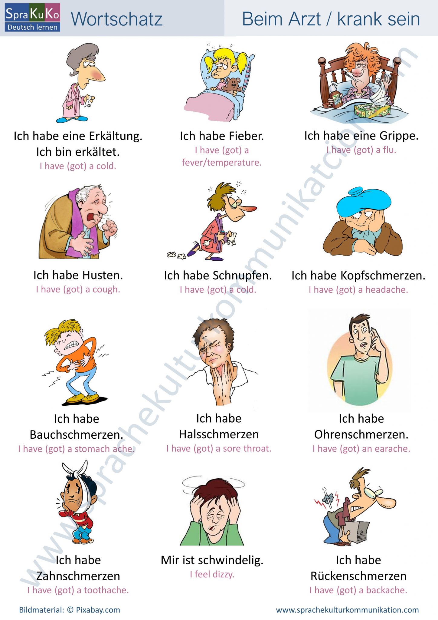 Wortschatz Beim Arzt / krank sein Vocabulary At the doctor