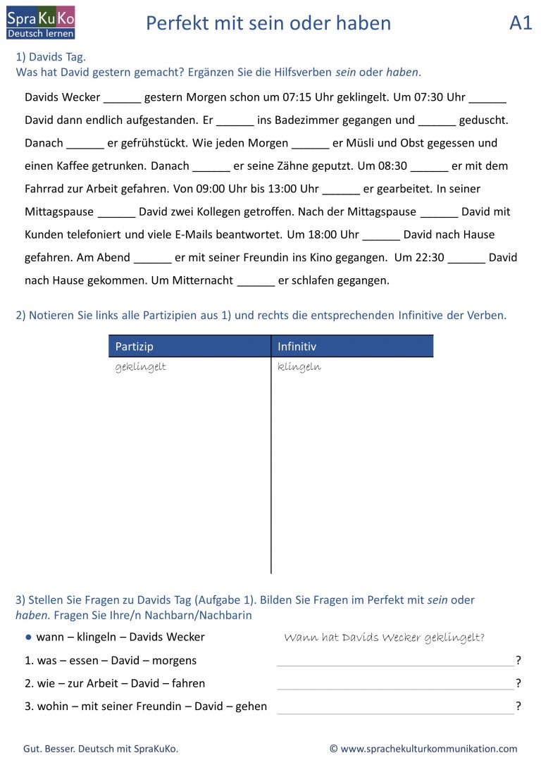 Übung 3 Perfekt mit sein und haben - Deutsch lernen online | Sprakuko