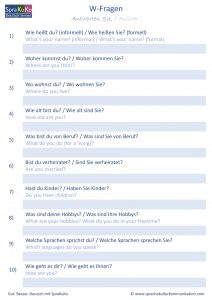 W-Fragen zum Kennenlernen deutsch englisch