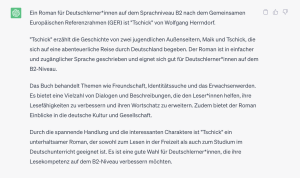 ChatGPT gibt Lektüreempfehlungen für Sprachlerner*innen